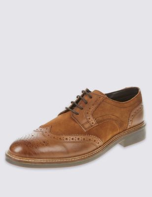 Leather Lace-up Mixed Brogue Shoes